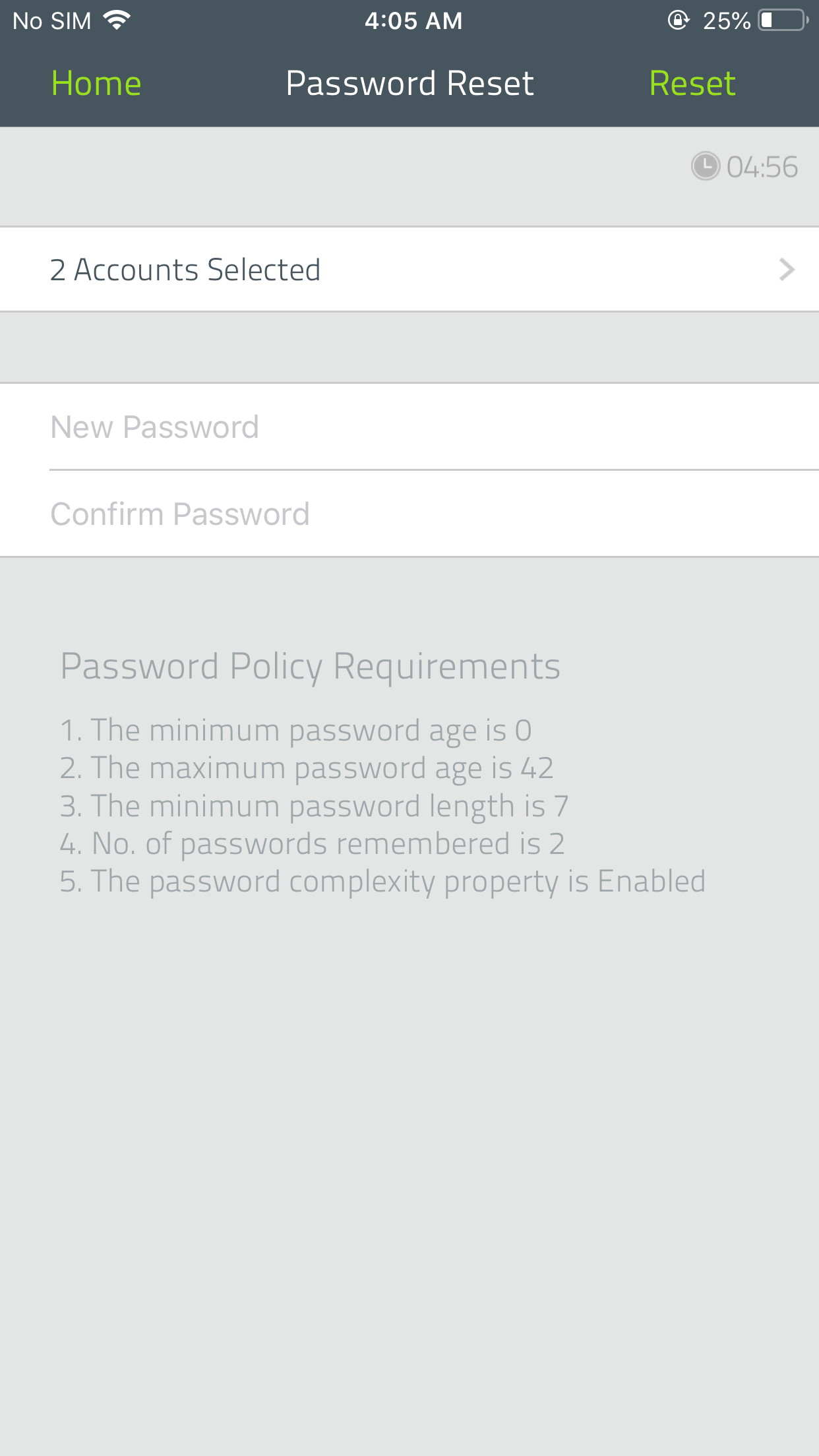 Reset password
