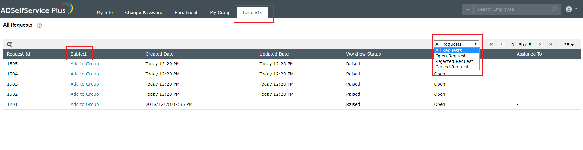 Password self-service requests